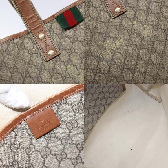 GUCCI GG Supreme Web Sherry Line Tote Bag Pvc Beige Red - Picture 11 of 13
